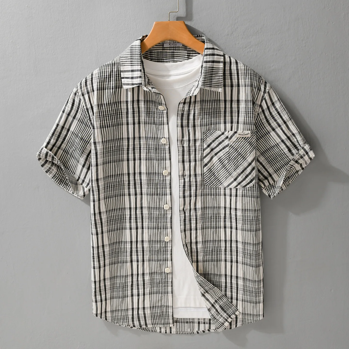 Korean Fashion Men Shirts Short Sleeve Plaid Casual Stripe Summer Hawaiian Shirt Men