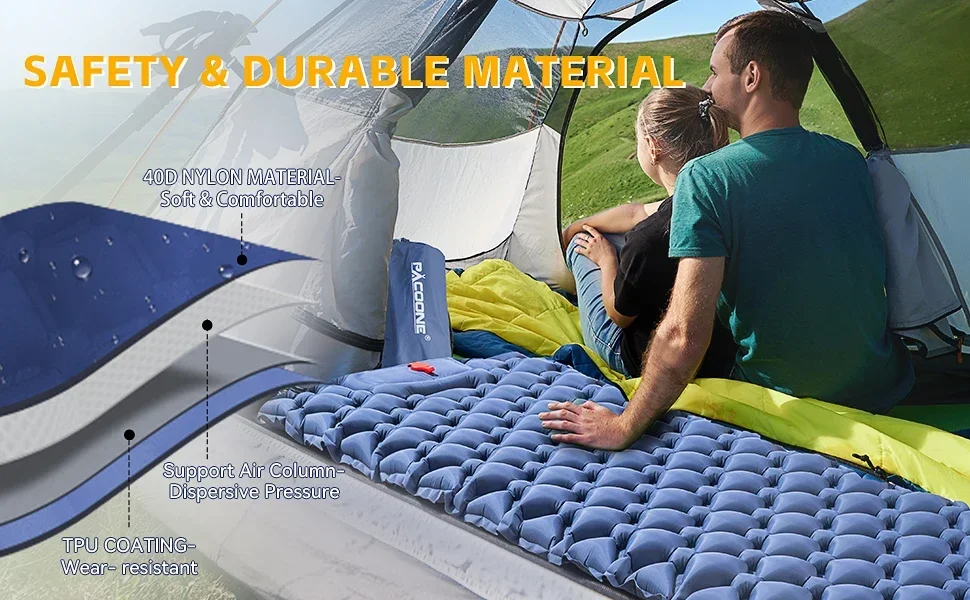 Ultralight Single Press Inflatable Mattress with Pillow  Camping Tent Sleeping Pad Lightweight Nylon Material