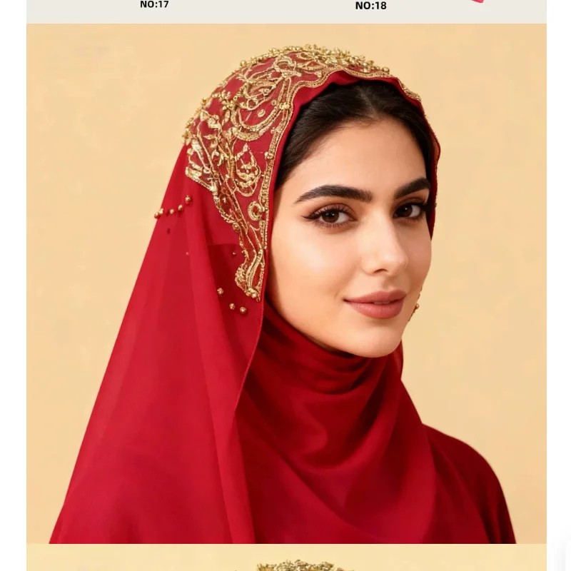 

Diamond Studded Nail Bead Scarf Chiffon Long Scarf Southeast Asian Fashion Trend Headscarf