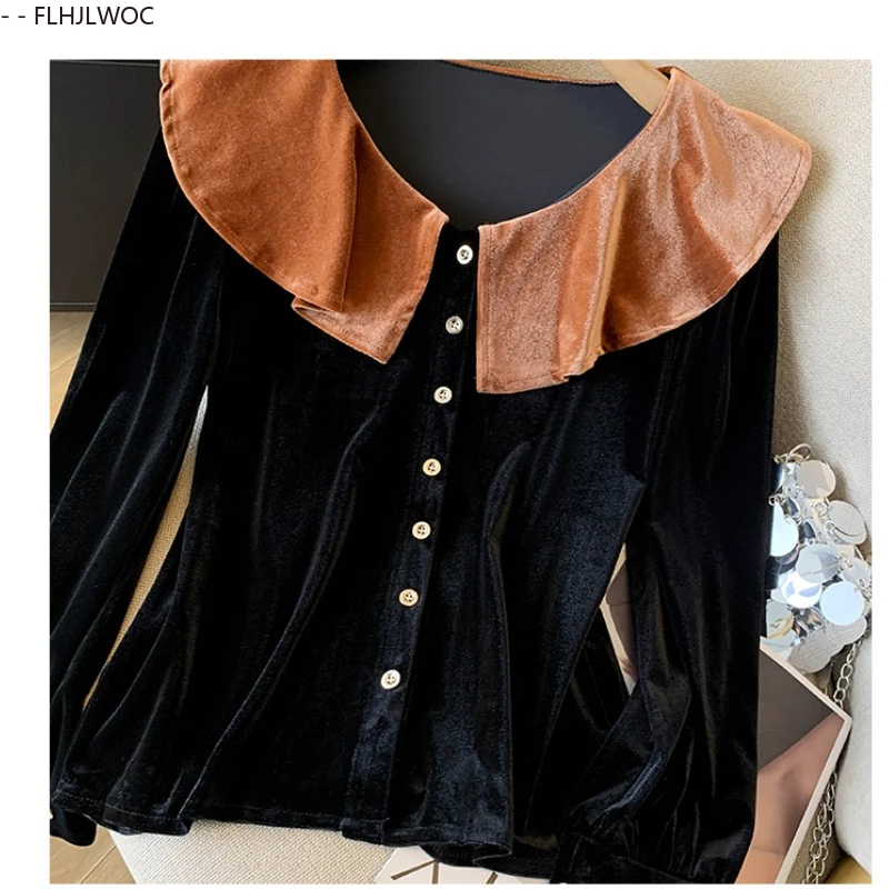 Kerstmis Nieuwjaar Ruches Tops Blouses Nieuwe vrouw Herfst Winter Basics Lange mouw Leuke zoete meisjes Effen Retro Vintage shirts