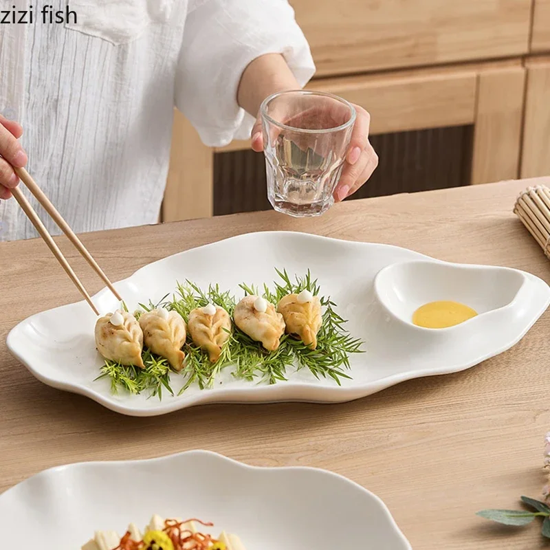 Irregular Pure White Ceramic Dinner Plate Restaurant Salad Plate Pasta Plate Dessert Plates Dumplings Plates Creative Tableware