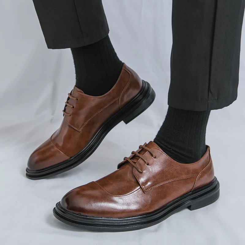Size 38-46 Vintage Men Casual Leather Shoes Black Brown Men Lace Comfortable Non Slip Office Shoes Gentlemen Social Shoes