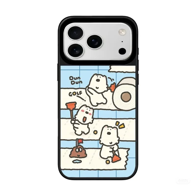 

Funny Cartoon Dog Mirror Surface Black Border Magnetic Phone Case for IPhone 17 16 15 14 13 12 Pro Max Cover