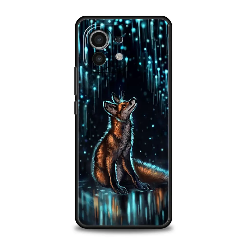 귀여운 만화 동물 폭스 Xiaomi Poco X3 NFC M3 M4 F4 X4 프로 5G F3 GT Mi 12 11T 10 9T 10T 라이트 11 울트라 블랙 커버