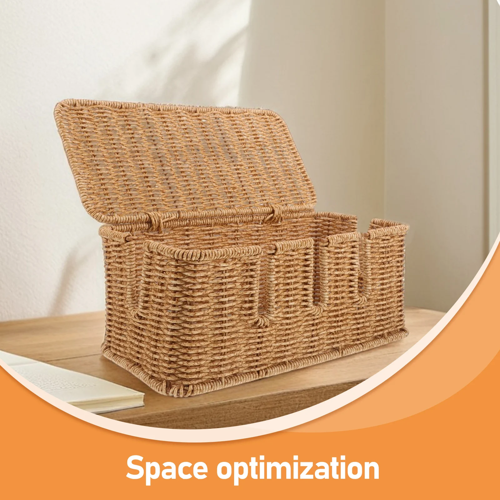 Desktop Kabel Organizer Box Imitatie Rotan Snoerbeheer Opslag voor Office Home Decoratieve Stekkerdoos Houder Geventileerd