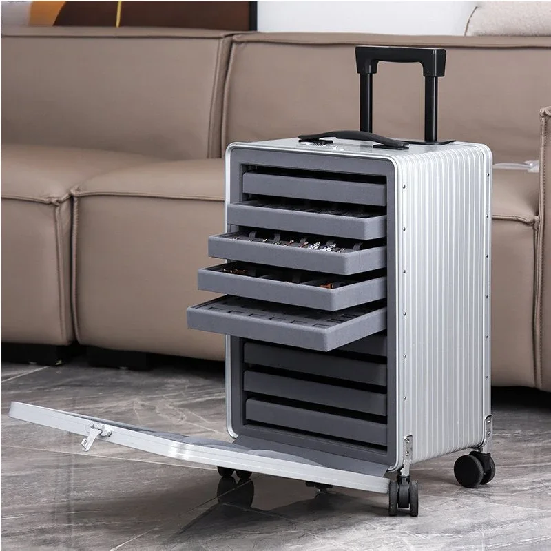 High Class 9 Layers Aluminum-magnesium Alloy Jewelry Suitcase Luggage Luxury Jewellery Box Travel Fair Show Jewelry Suit