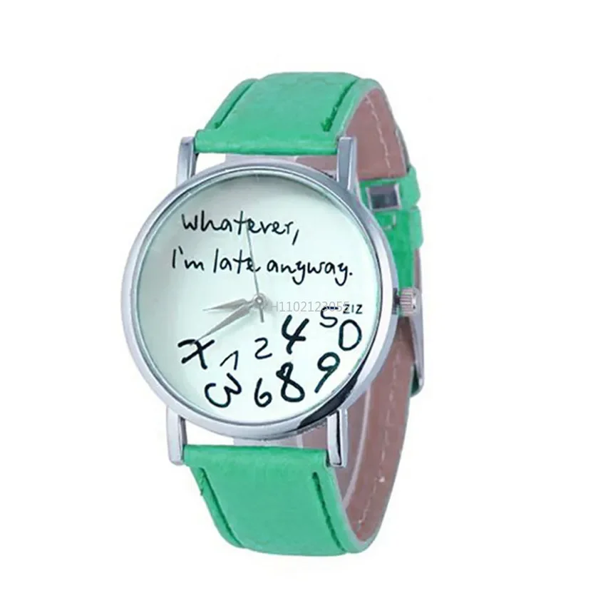 Reloj sencillo para Mujer, relojes de cuero con esfera grande, lo que sea tarde de todos modos, Reloj con letras para estudiantes, Reloj para Mujer