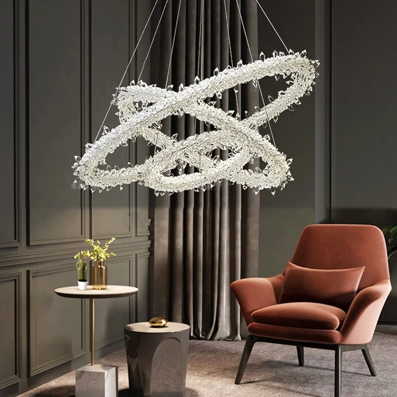 Morden Luxury Crystal Flower Led Chandelier Round Ring Pendant Lamp Dining Living Room Lighting
