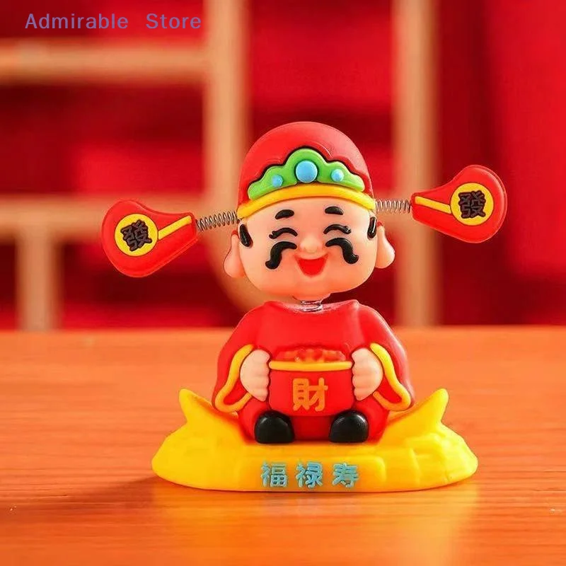 [W]Cute Chinese  of Wealth Bobblehead Shaking Head 1/2Pcs Portable Ornament for Car Dashboard Home Desk Decor