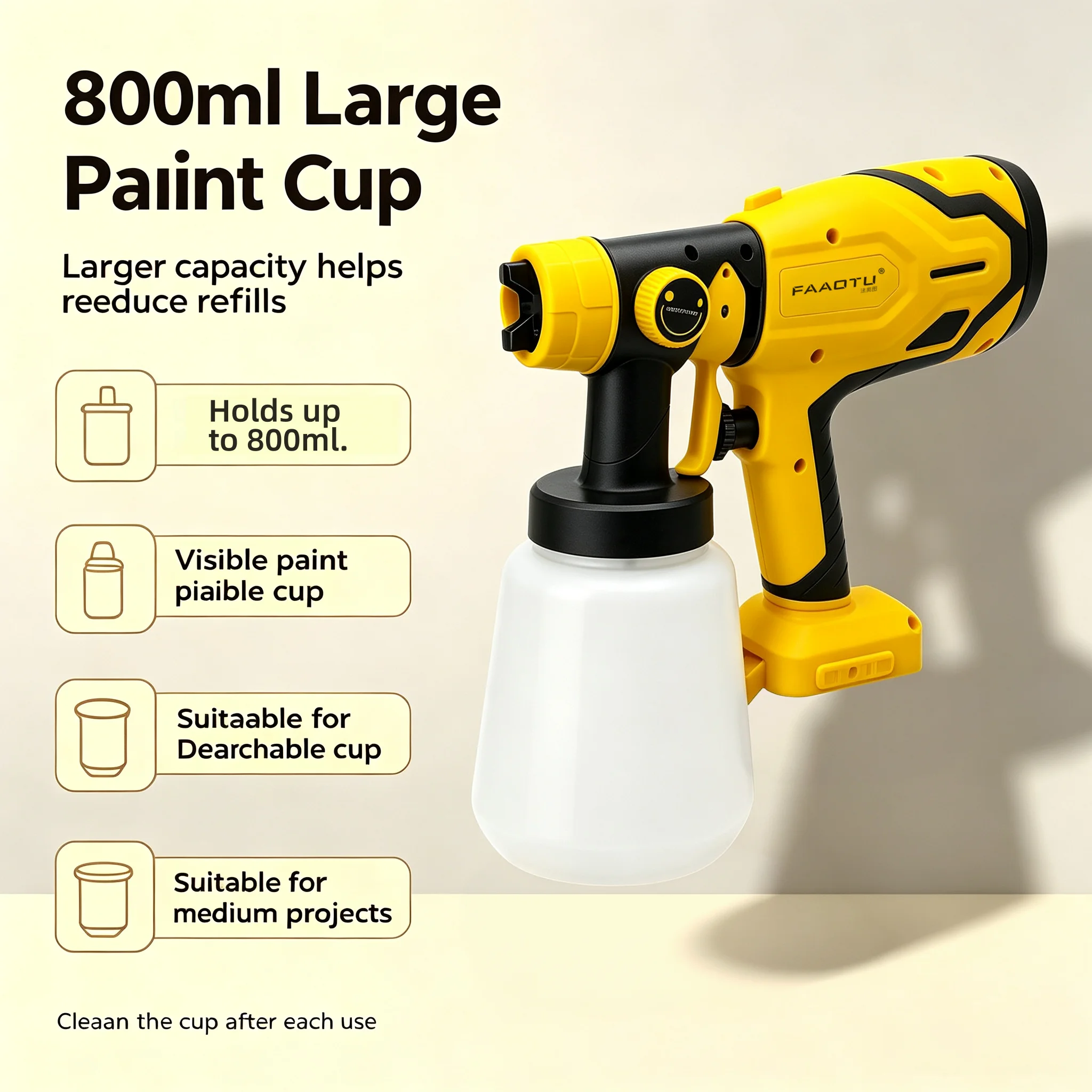 FAAOTU Electric Spray Gun Brushless800ml Capacity Uniformly Sprays Water Mist Or Paint Powerful And Even Application