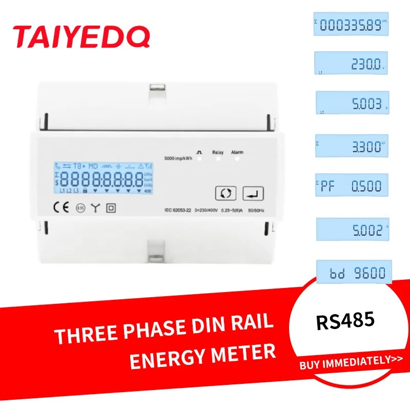 

AC230V Three Phase Two Way Energy Meter RS485 Din Rail Power Meter Wattmeter Modbus TAC7300C-CT