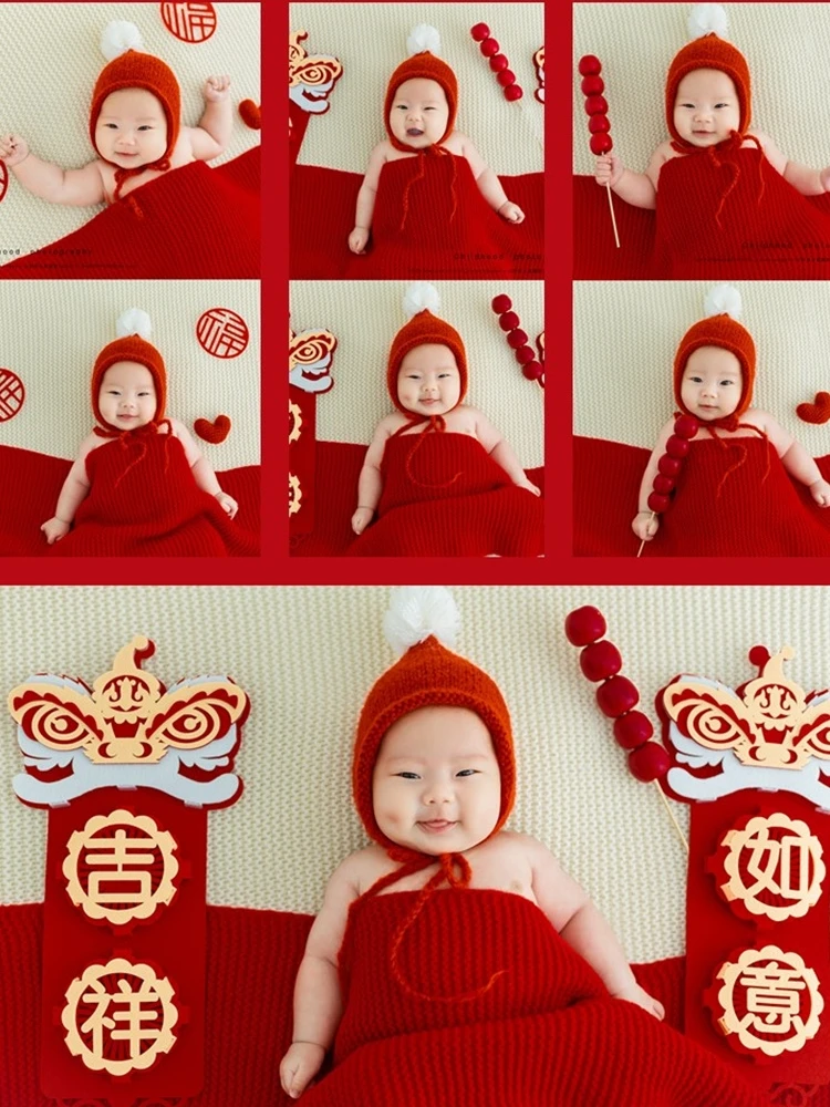

Newborn Photography Props New Year's Red Wrapped Clothchildren's Baby Photography Clothing Full Moon Hundred Day Photography Set