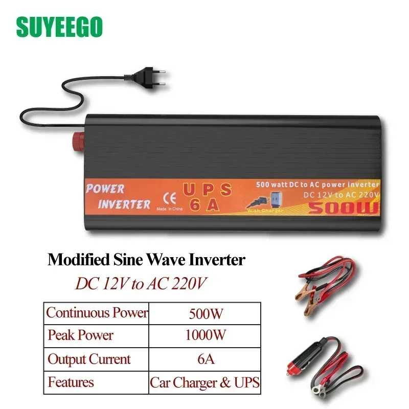 

UPS Power Inverter 500W for Home Car Battery Charging Inversor DC 12V to AC 220V Modified Wave Inverter with Battery Charger