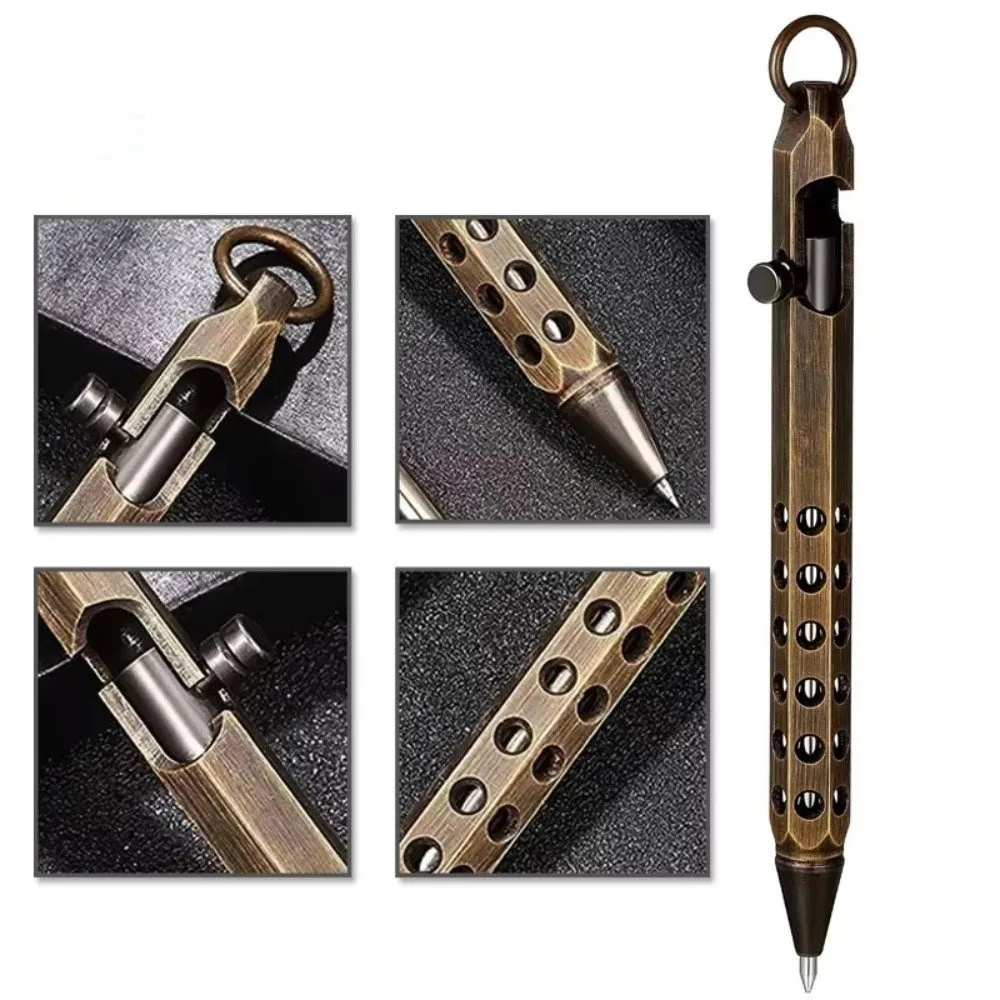 Tragbarer Retro-Kugelschreiber aus Messing mit Bolzenmechanismus, Glatter Schreibfluss, Mittlere Spitze 1,0mm, Unterschriftenstift – Detail 7