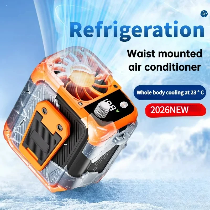 2026Mini High-Speed Waist Fan, bladeless USB Hanging Neck Fan, Outdoor Multifunctional Mobile Power Lighting Digital Display Fan