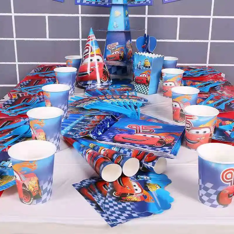 Disney Cars Birthday Decorations Lightning McQueen Pixar Car Tableware Plates Cups Backdrop Kid Party Supplies Gifts Baby Shower