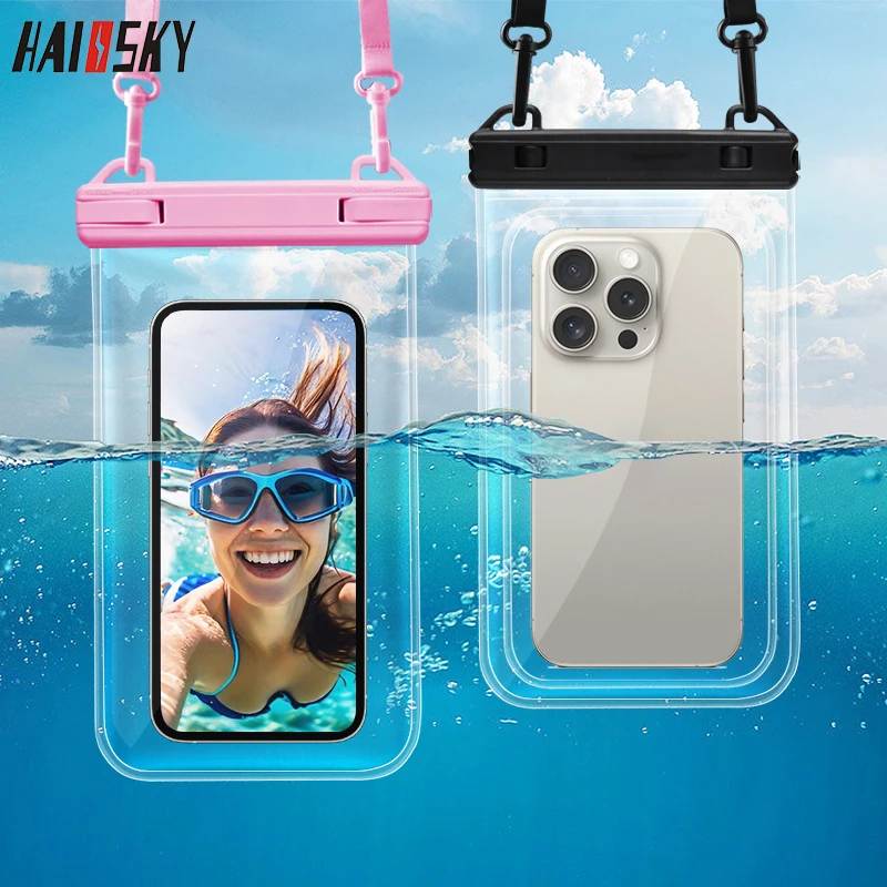 HAISSKY Clear Waterproof Phone Bag Universal  Beach Swimming Surfing Boating Touch Screen Pouch Dry Bag With Crossboday Lanyard