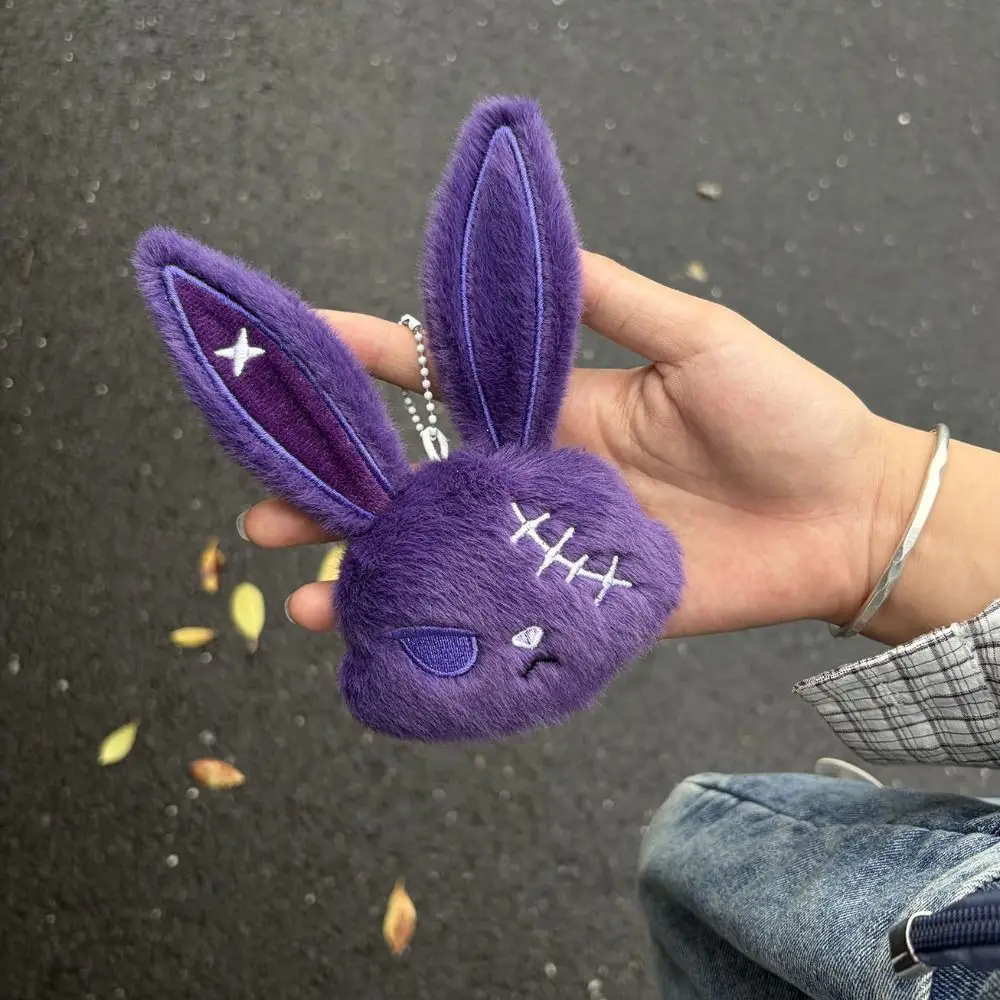 Fashion Cute Gothic Bunny Keychain Animal Dark Style Halloween Key Rings Creative Soft Rabbit Keyring Daily Use