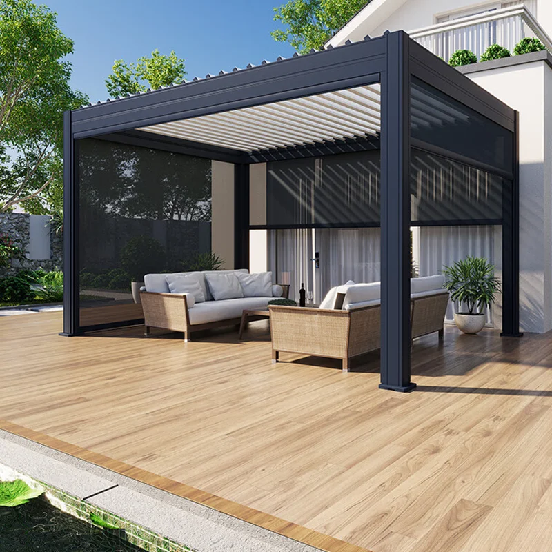 

Modern Outdoor Motorised Aluminium Alloy Gazebo Waterproof Sunshade Foldable Louvered Roof For Garden Patio Balcony Bioclimat