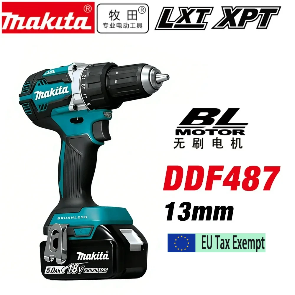 Makita DDF487 13mm Bürstenloser Haushalts-18V-Lithium-Ionen-Akku-Schlagbohrschrauber, Hochdrehmoment-Elektroschrauber Makita 18V Akku