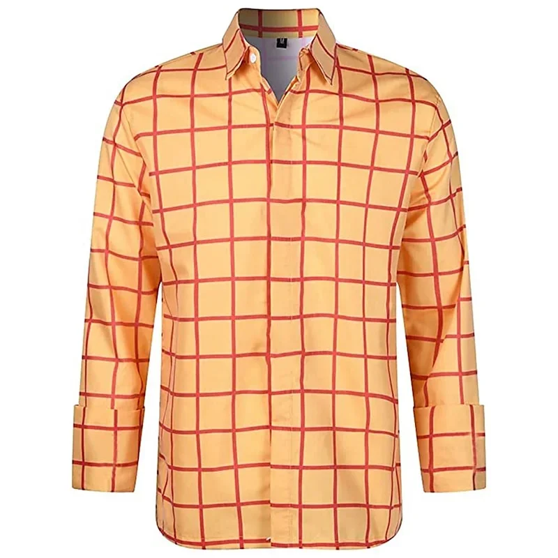 New Men's Summer Plaid Multi-Color 3D Printing Long-Sleeved Shirt Lapel Business Fashion Casual Office Formal Shirt Outdoor Top