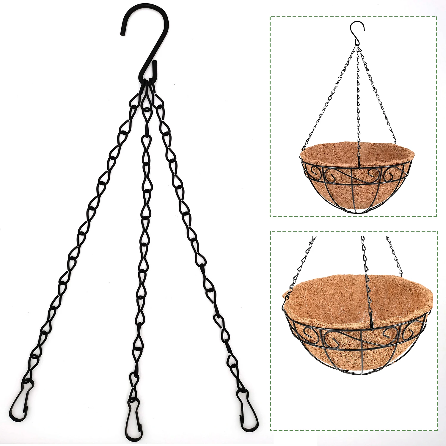 40cm Hanging Basket Chain With 3 Hooks Bonsai Hydroponic Plants Plant Grow Basin Home Garden Decor Flower Plant Pot Hanger Chain