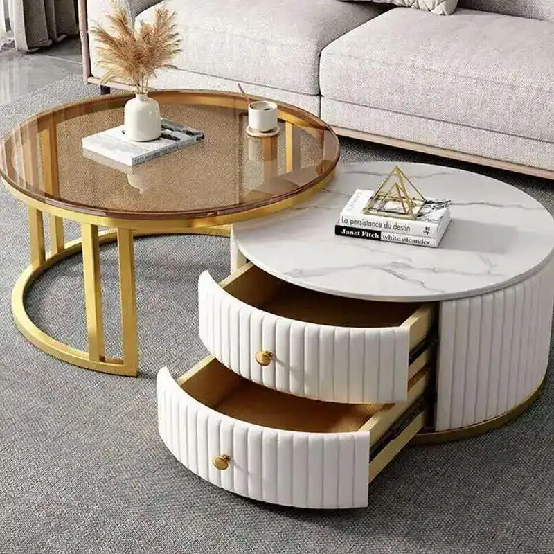 Mesa de centro de vidro nórdico, sala de estar, gavetas de madeira, mesa baixa, piso de luxo, hall de centro, móveis de design wsw35xp