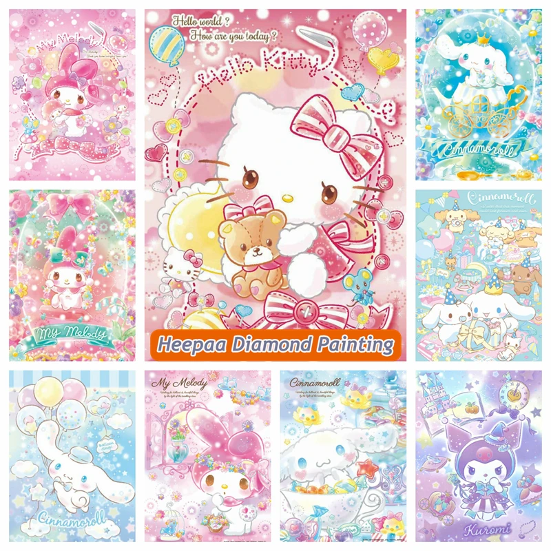 Cartoon Kuromi And My Melody 5d Diy Diamond Painting Cute Hello Kitty Mosaic Cross Stitch Home Decor Kids Handcraft Gift