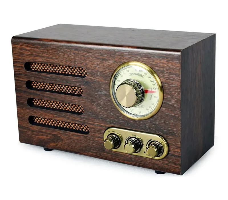 Vintage Radio Bluetooth Tabletop AM/FM Hi-Fi Retro Classic Home Built-in Speaker Treble&Bass Control Whip Antenna