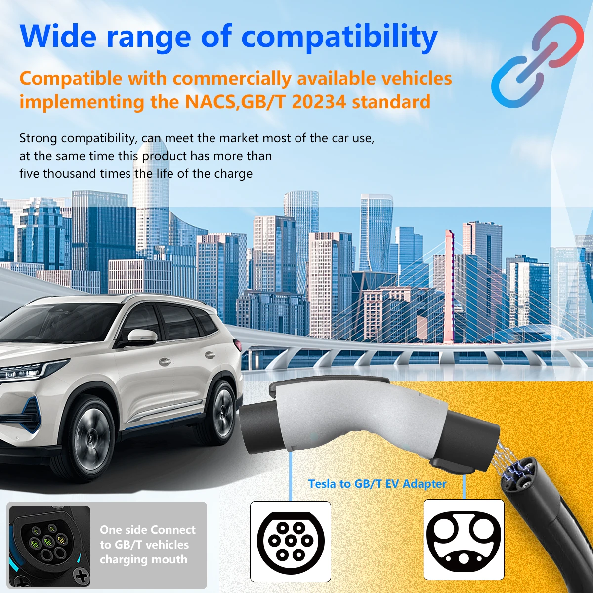 Adaptor EV 32A untuk Tesla ke GBT EVSE, Adaptor Pengisi Daya Kendaraan Listrik 250V, Konektor Pengisian Anti Maling untuk BYD