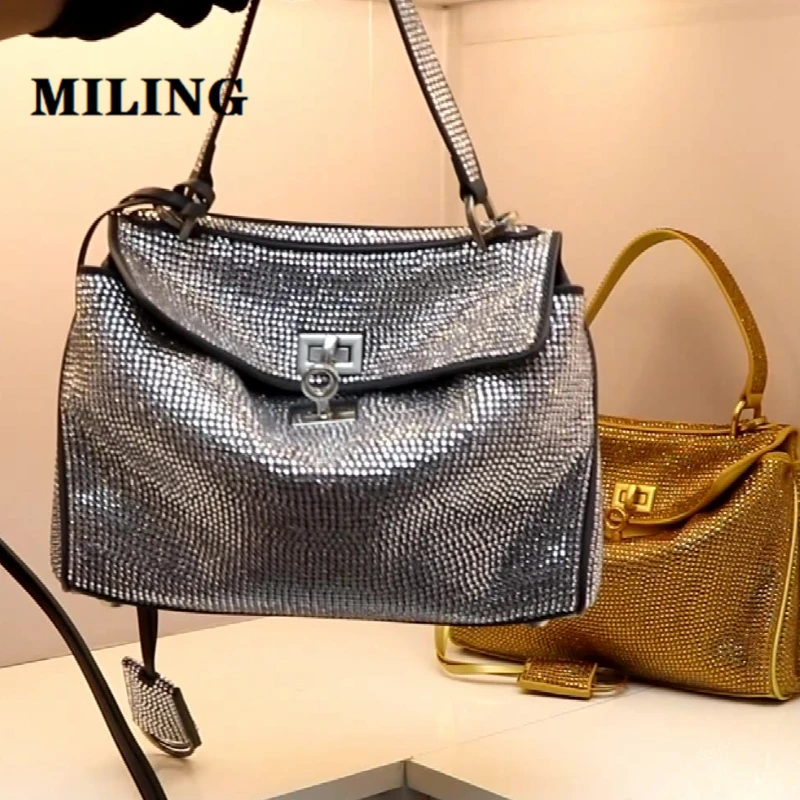 

2024 Women's Mini Lock Crystal Handbags Large Capacity Portable Underarm Bag Luxury Design Diamond Studded Tote Bag For Party