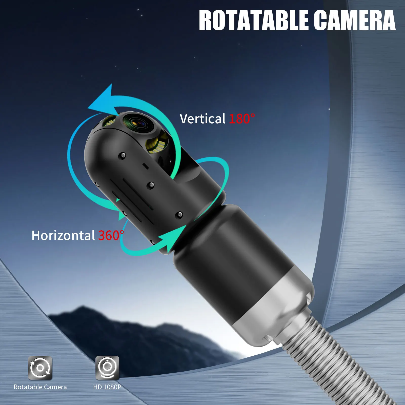360° Rotatable 10″1080P AHD Pipe Inspection Camera,50MM Sapphire Lens Sewer Inspection Camera Industrial Endoscope with Keyboard