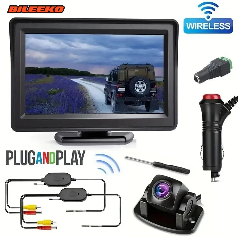 

Bileeko Car Backup Camera Kit - Rear View Monitor with Wireless Transmitter for Car/SUV/Pickups Reverse Parking