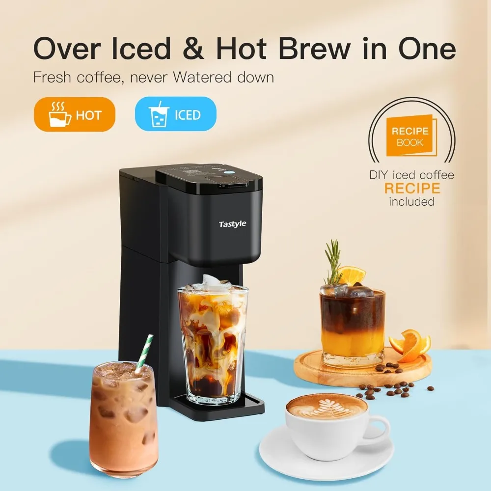 Mini Hot and Iced Coffee Maker Single Serve, for K Cup and Ground, 6 to 14 Oz Brew Sizes, with Recipe Book, for Home, Travel, RV