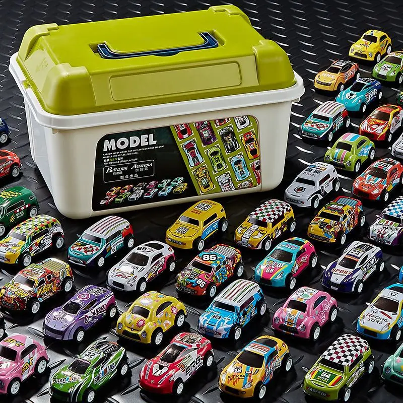 Set di modelli di auto in lega da 50/30/20/12 pezzi con scatola di immagazzinaggio Diecast Pull-back Cars for Children scorrevole Inertia Vehicle Boy Kid Toy Gift