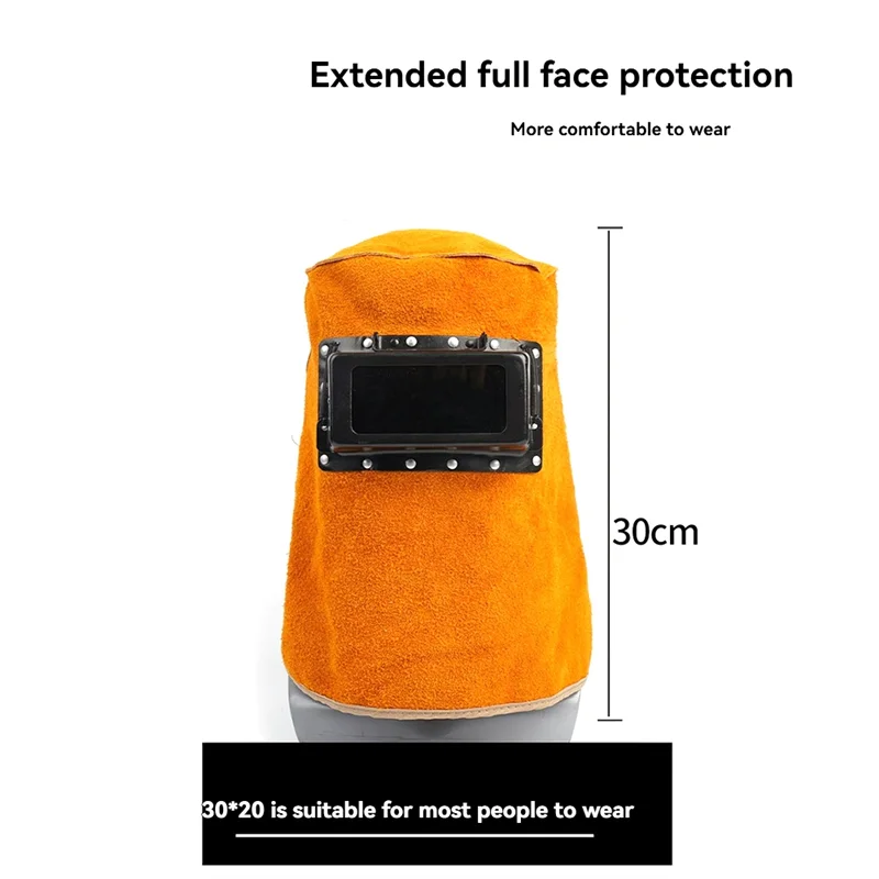 A74E-Protective Leather Welding Hood With Grinding Face Shield, Flip Open Lens Work Cap For Flame Resistant Safety
