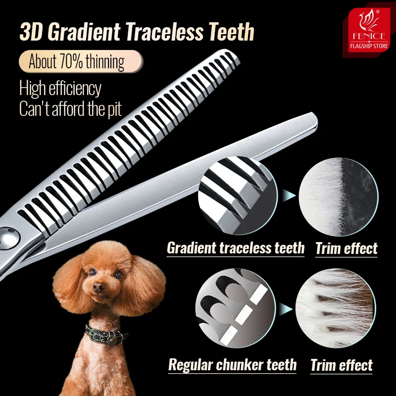 Fenice 7/7.5 Inch VG10 Steel 3D Gradient Traceless Dog Grooming Natural Curved Chunker Scissors Bearing Screws Pet Scissors 70%