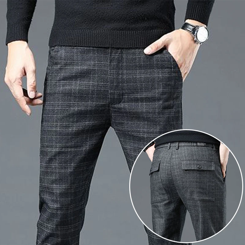 

Fashion Men Loose elasticity Casual Suit Pants Male Breathable Straight Slacks Business Versatile Grey Black Trousers