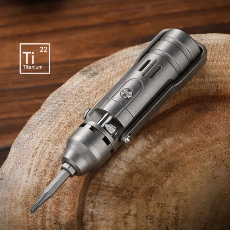 Vintage Titanium Alloy Ratchet Screwdriver with Bit Storage – Portable Multi‑Function Hand Tool (1/4″ & 3/8″ Bits Compatible)