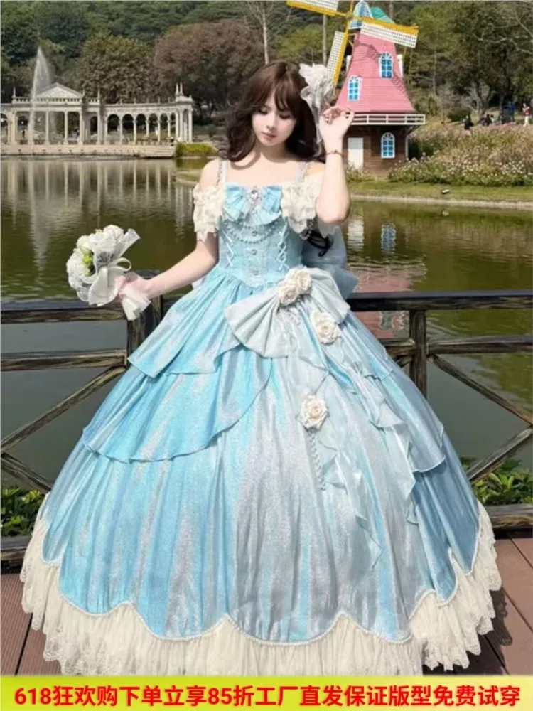 Blue wedding student Day coming-of-age party host dress