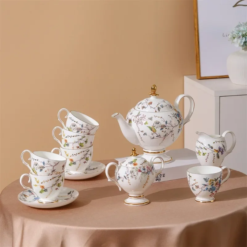 Antique 15pcs Floral Tea Cup Teapot Tea Set Classical Coffee and Tea Set