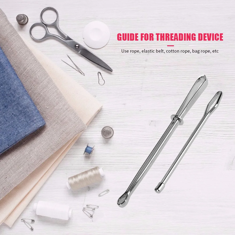 2pcs Small Lace Knitting Hooks Set Stainless Steel Bodkin Wear Rope Threaders Guide for DIY Elastic Band Clip