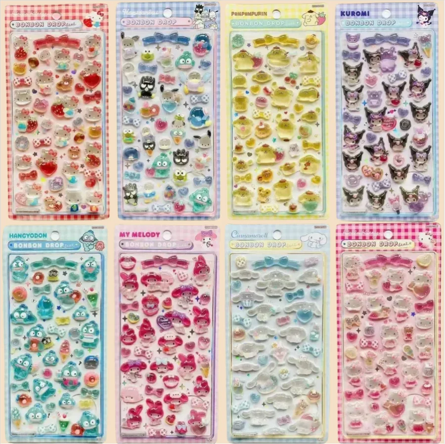 

Новые милые 3D-наклейки Sanrio с кристаллическим рельефом для творчества, наклейки для блокнотов, наклейки для вечеринок, декор для холодильника и телефона с Куроми и Май Мелоди