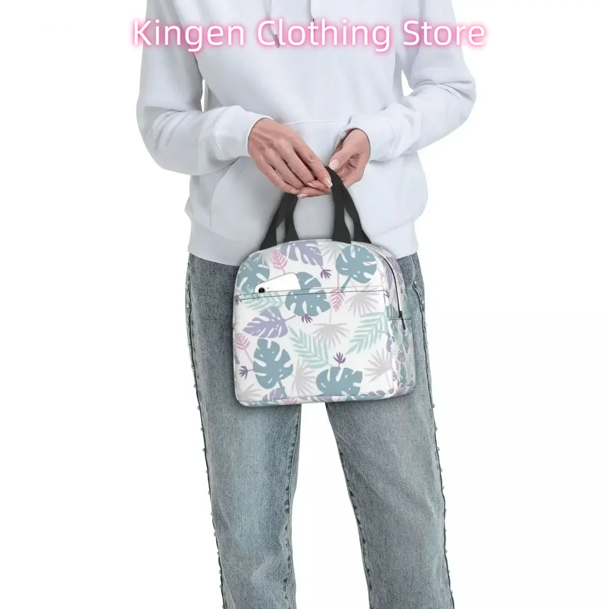 80s Purple Pastel Paradise Tropical Leaves Insulated Lunch Bags Resuable Picnic Bags Lunch Tote for Woman Work Children School