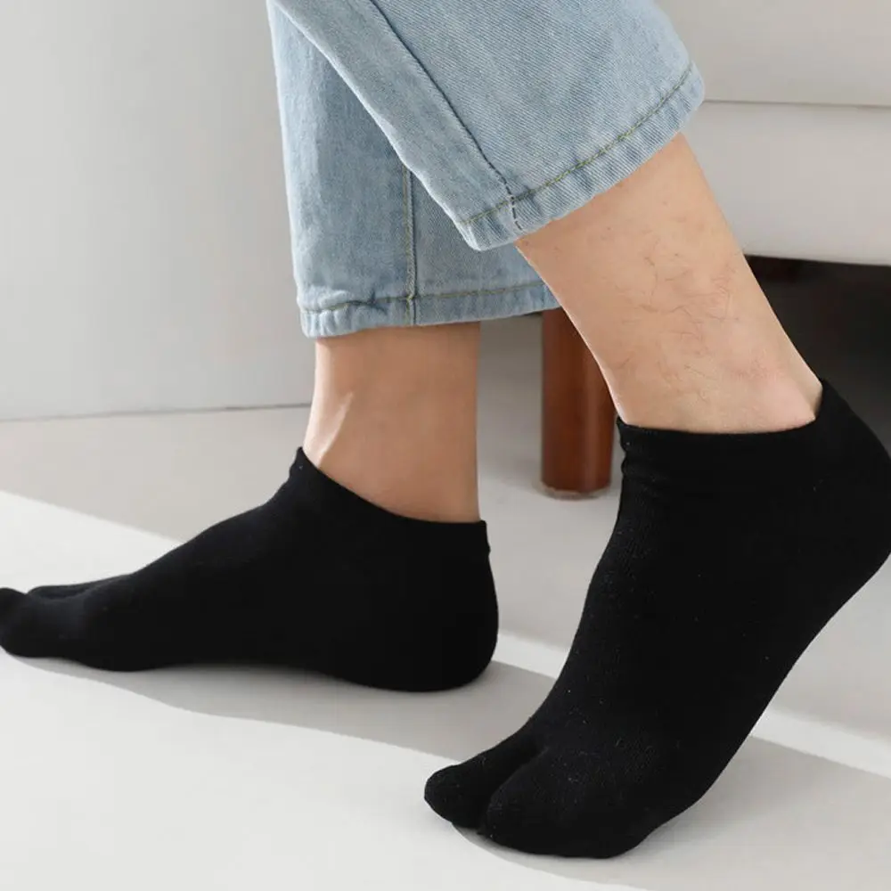 Cotton Couple Tabi Socks Solid Comfortable Breathable Two Toe Socks Women Men Non-slip Invisible Low Cut Boat Sock