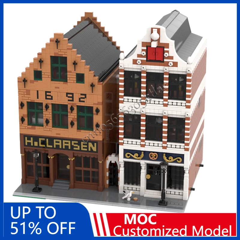 

7296 PCS Street Scene Modern Colonial Goods Store Old Bakery MOC Customize Modular Building Block DIY Boys Holiday Toy Gifts