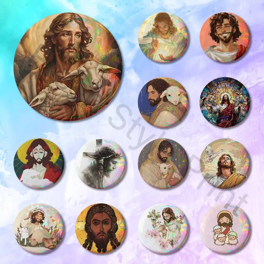 

O-Orthodox J-Jesus Icon 58mm 44mm HD Print Brooch Badges Pretty Derby Round Display Brooches Lapel Pins