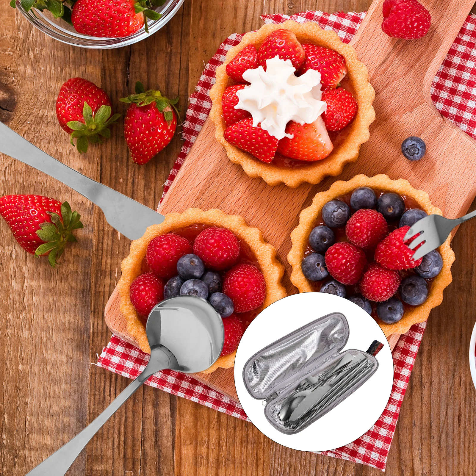 

9pcs Stainless Portable Cutlery Cutlery Set Portable Reusable Travel Picnic Lightweight Dining Fork SpoonKnife Set