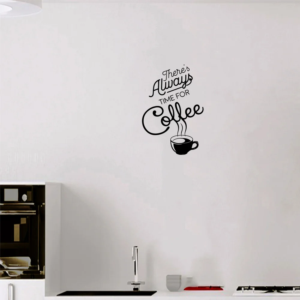 

1 pc there's always time for coffee Wall Sticker Self Adhesive Vinyl Waterproof Wall Art Decal For Home Decor Bedroom