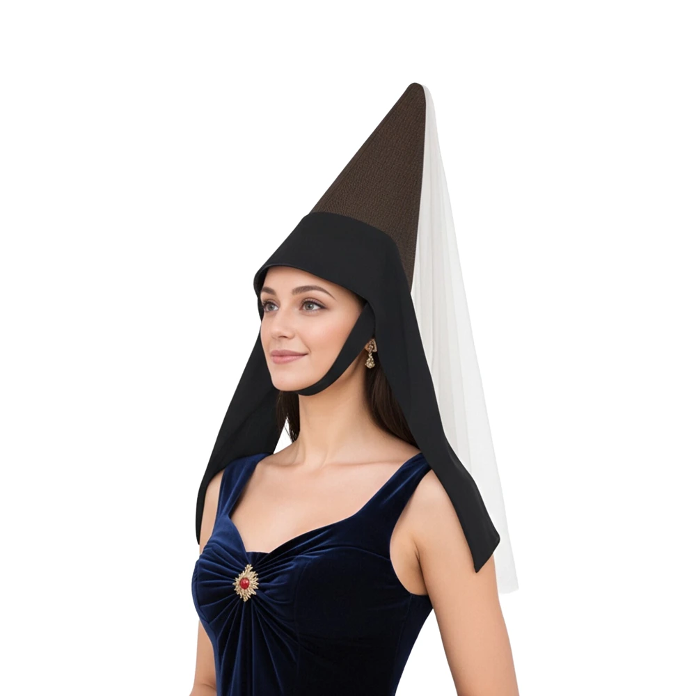 中世のヘニン尖頭帽子、ベール付きヘッドピース、コーン型、ルネッサンス風、道化師、魔女、コスプレ、ハロウィンアクセサリー